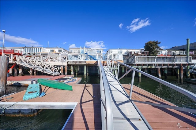 view of dock with a water view