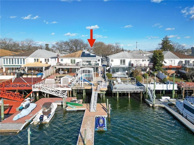 dock area featuring a water view