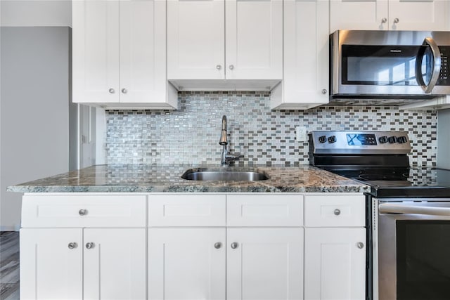 kitchen with appliances with stainless steel finishes, a sink, and white cabinets