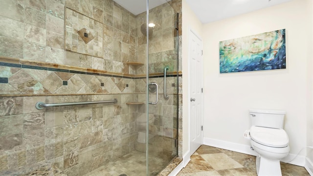 bathroom featuring walk in shower and toilet