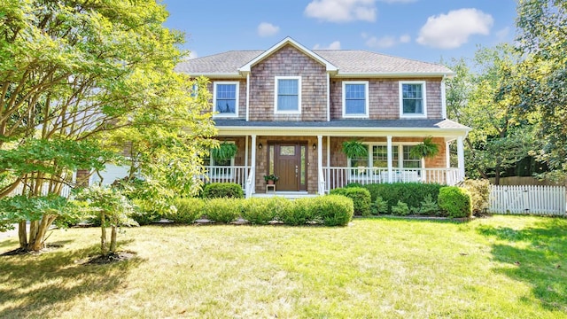 view of front of property with a front lawn and a porch