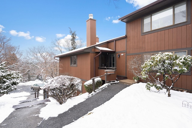 view of snow covered exterior