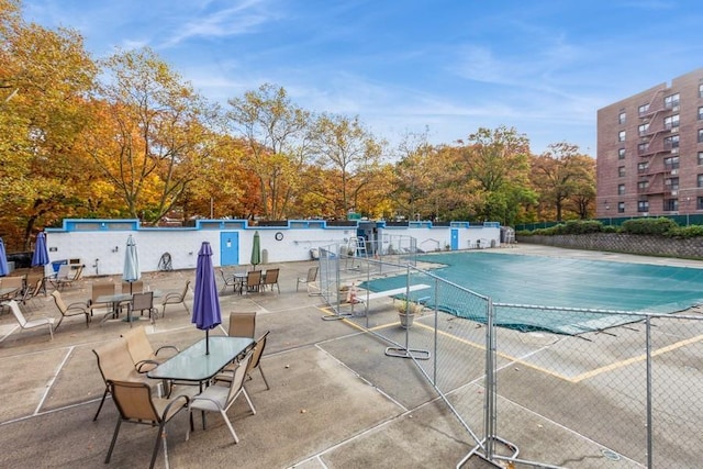 view of swimming pool with a patio