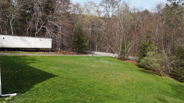 view of yard with a forest view