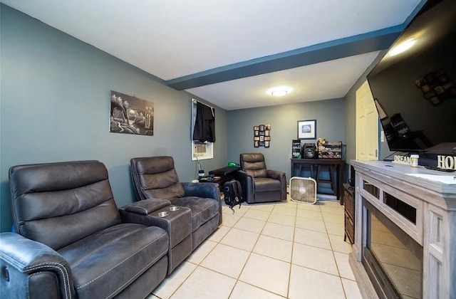 living room featuring light tile patterned floors