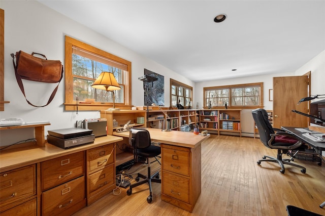 office area featuring light wood finished floors