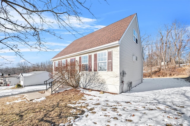 view of snow covered property