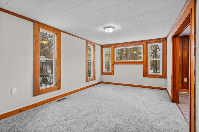 spare room featuring light carpet and ornamental molding