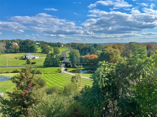 aerial view with a rural view and a water view