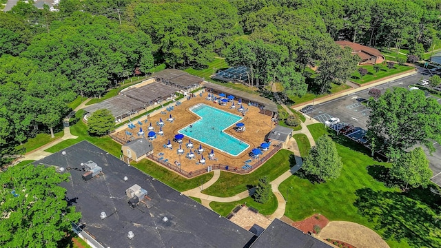 aerial view featuring a forest view