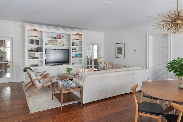 500 Hardscrabble Rd, Briarcliff Manor, NY 10510 - living room with ornamental molding, recessed lighting, and dark wood finished floors
