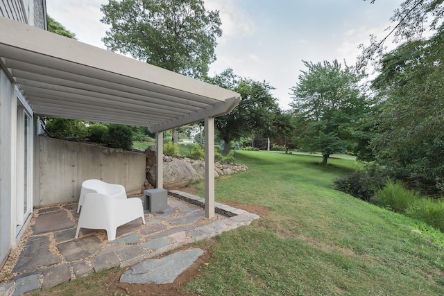 view of yard featuring a pergola and a patio