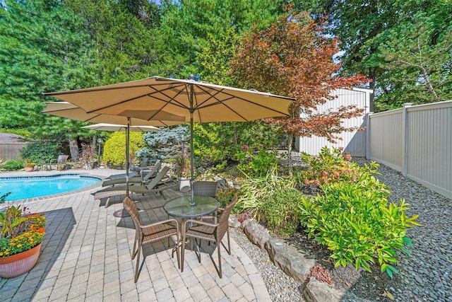 view of patio featuring a fenced backyard and a fenced in pool