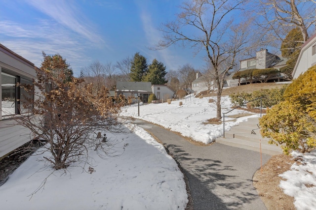 view of yard layered in snow