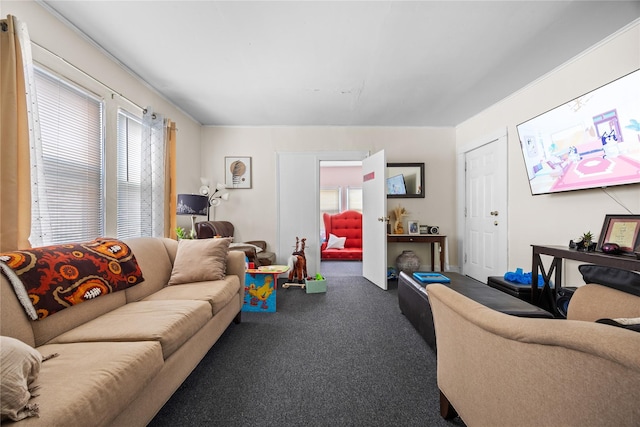 living area with carpet flooring