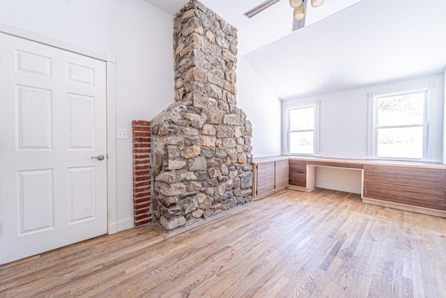 6 Mcgill Rd, Monroe, NY 10950 - interior space featuring ceiling fan, lofted ceiling, built in desk, and light hardwood / wood-style floors