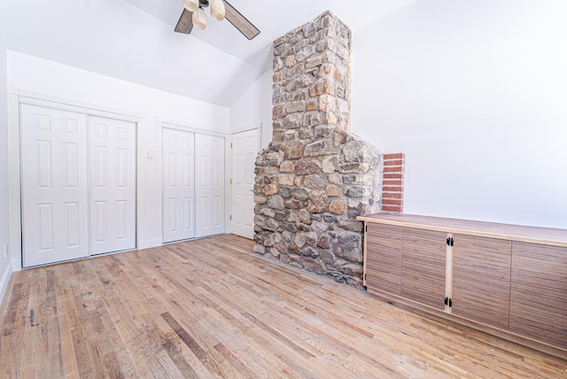 6 Mcgill Rd, Monroe, NY 10950 - unfurnished living room featuring ceiling fan, lofted ceiling, and light wood-type flooring