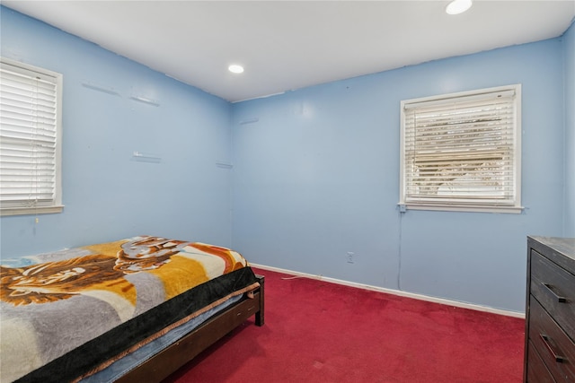 bedroom with carpet, baseboards, and recessed lighting