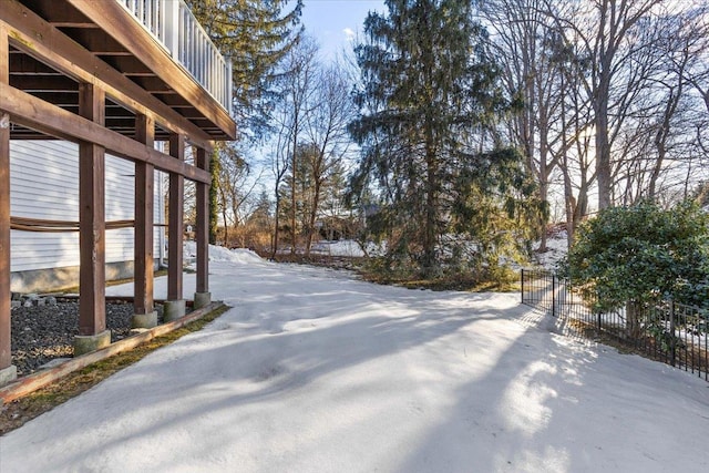 view of yard covered in snow