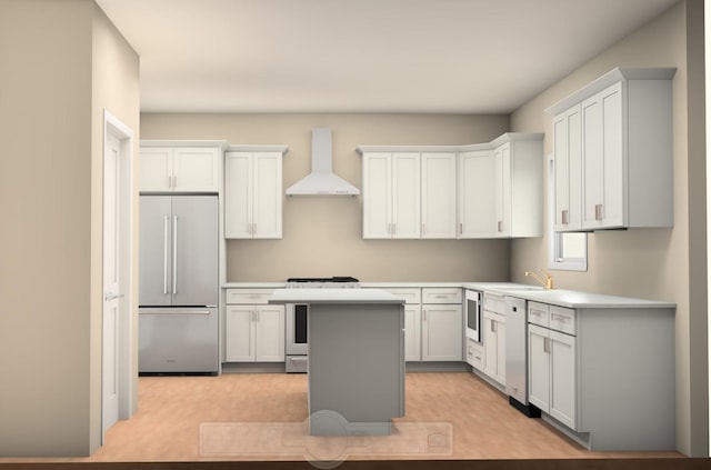 89 Leslie Rd, Newburgh, NY 12550 - kitchen with appliances with stainless steel finishes, custom exhaust hood, a kitchen island, and light countertops