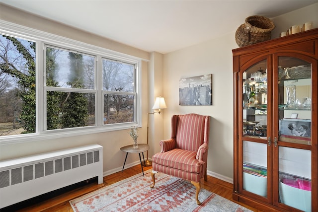 living area featuring radiator heating unit and baseboards