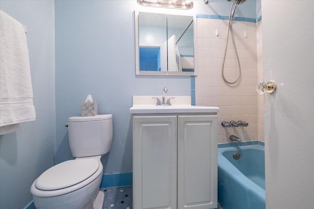 full bath with bathing tub / shower combination, vanity, and toilet