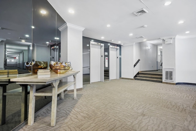 common area featuring stairs and visible vents