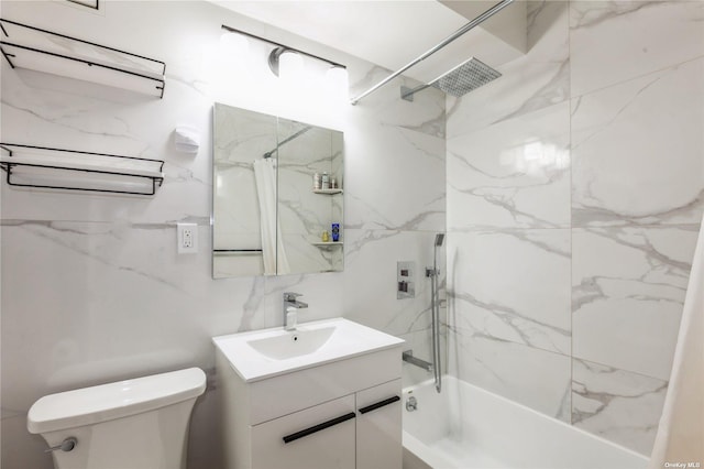 full bathroom featuring vanity, shower / tub combo, and toilet