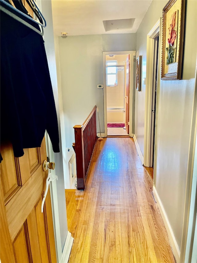 hallway with light hardwood / wood-style flooring