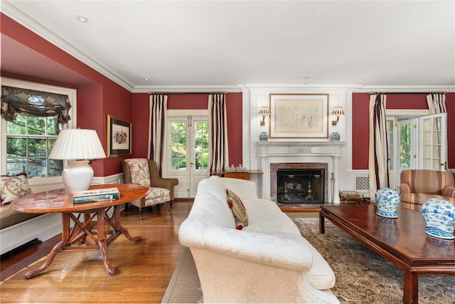 133AKA139 Hampshire Rd, Bronxville, NY 10708 - living area featuring wood finished floors, ornamental molding, a fireplace, and wainscoting