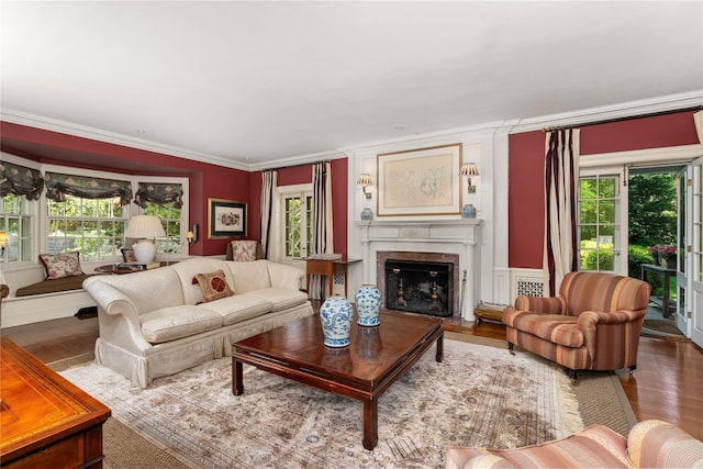 133AKA139 Hampshire Rd, Bronxville, NY 10708 - living room featuring plenty of natural light, crown molding, a high end fireplace, and wood finished floors