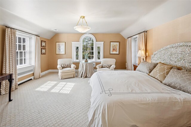 133AKA139 Hampshire Rd, Bronxville, NY 10708 - carpeted bedroom with lofted ceiling, baseboards, and radiator heating unit