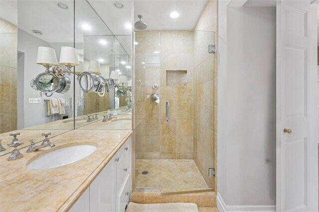 133AKA139 Hampshire Rd, Bronxville, NY 10708 - bathroom featuring vanity, a shower stall, recessed lighting, and baseboards