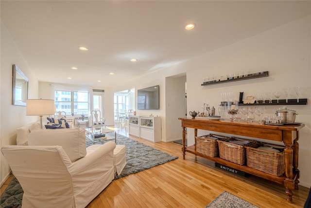 living room with hardwood / wood-style flooring