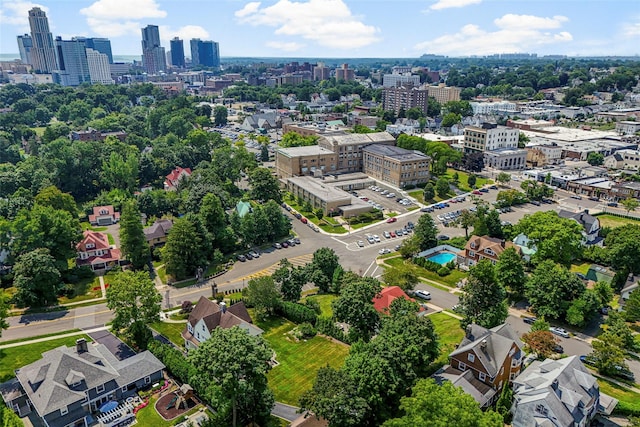 drone / aerial view with a view of city