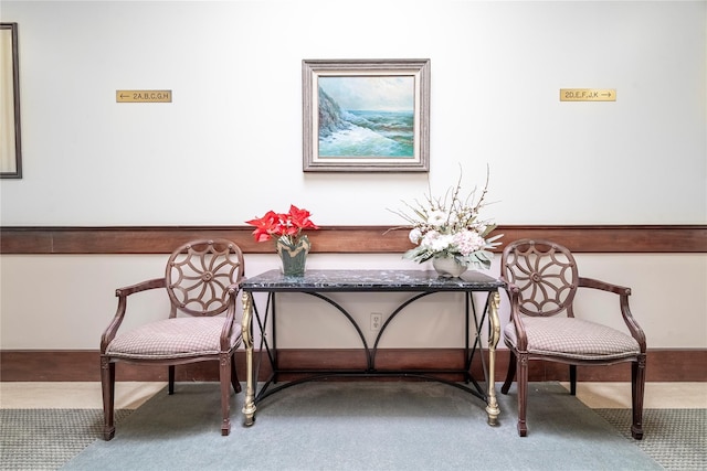 sitting room featuring carpet floors