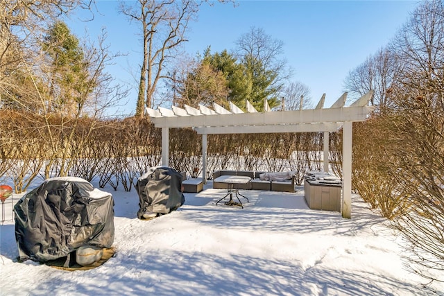 view of snow covered patio