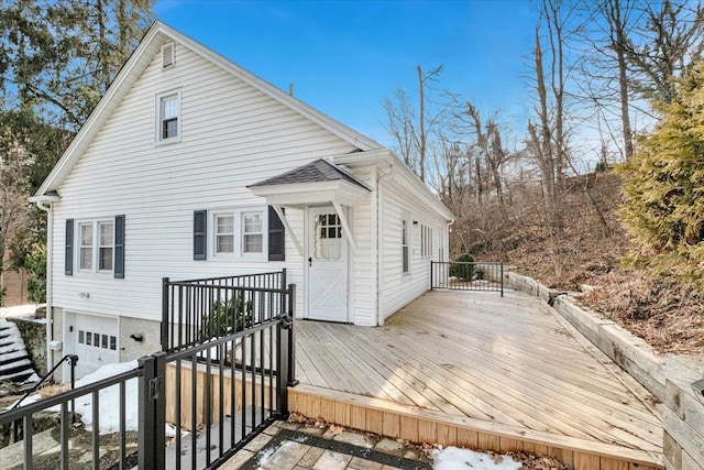 deck with a garage