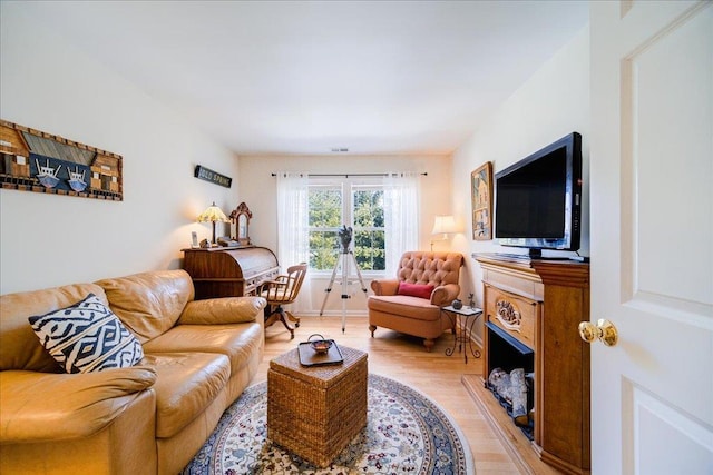 living room with light hardwood / wood-style floors