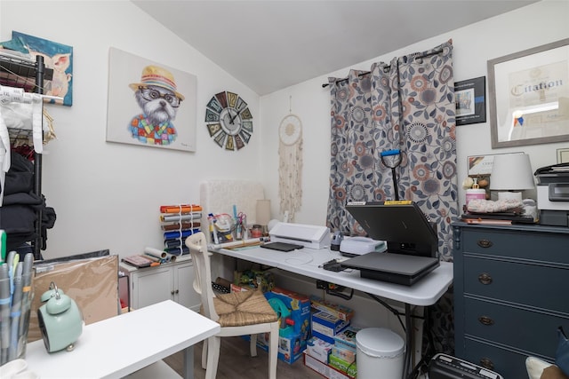 office area featuring lofted ceiling