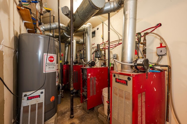 utility room featuring water heater