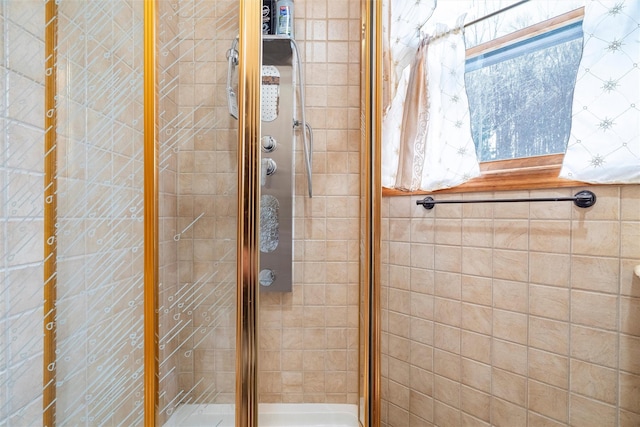 bathroom with a stall shower