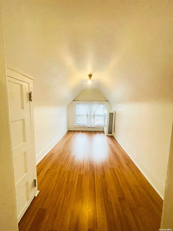 additional living space with vaulted ceiling and wood-type flooring