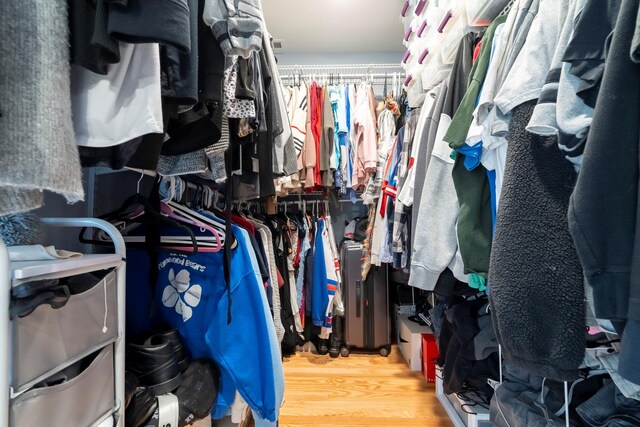 walk in closet with wood finished floors