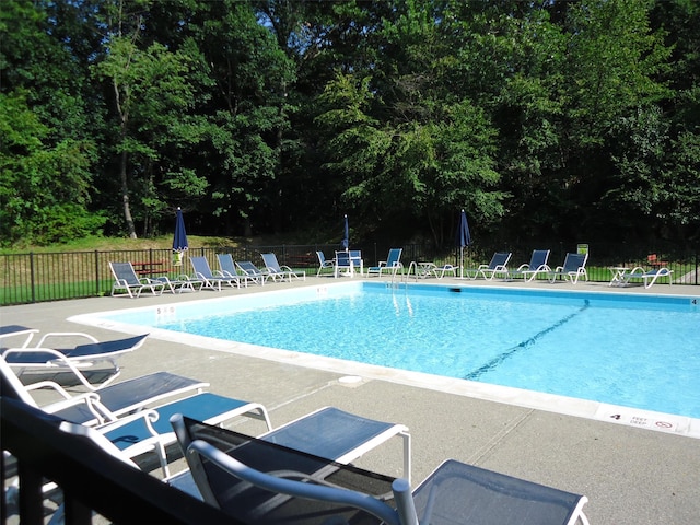 pool featuring a patio area and fence