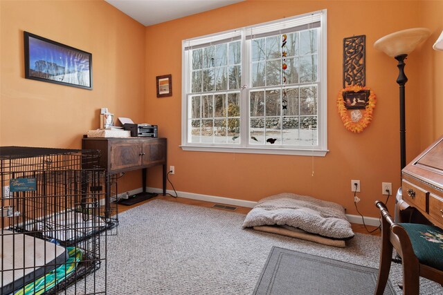 living area featuring visible vents and baseboards