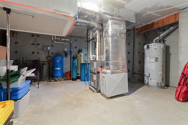 utility room with gas water heater and heating unit