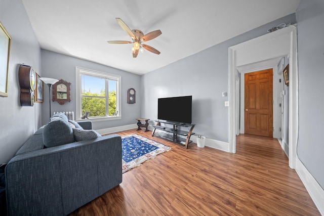 45-08 40th St Unit F32, Sunnyside, NY 11104 - living area with baseboards, ceiling fan, and wood finished floors
