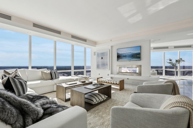 living room featuring visible vents