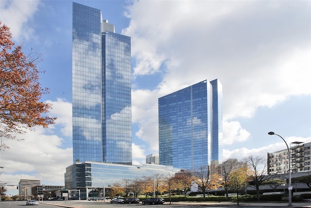 view of building exterior with a city view